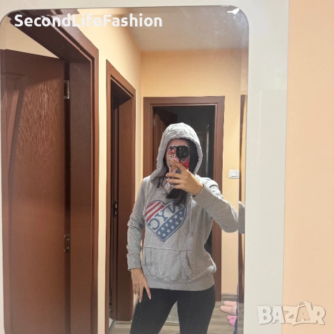 Дамски суитшърт Tommy Hilfiger с качулка и USA знаме сърце , размер M, сив., снимка 8 - Суичъри - 53309173