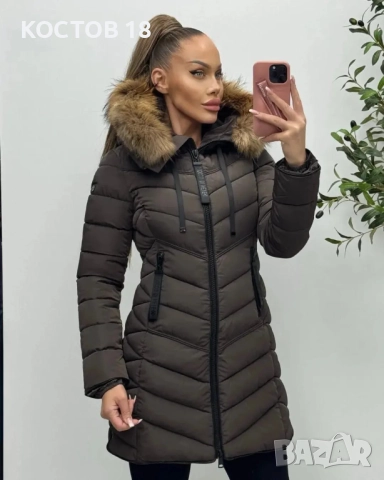 Зимно дълго яке, естествен пух на качулката – 4251 черен 5 цвята, снимка 6 - Якета - 51872943