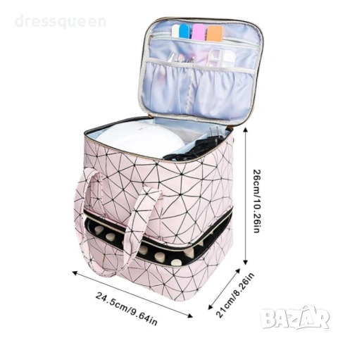 4651 Професионален розов куфар за лакове и инструменти – Компактен органайзер на две нива, снимка 5 - Продукти за маникюр - 53654843