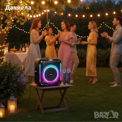 Караоке тонколона с Bluetooth, дистанционно управление и 2 безжични микрофона,, снимка 6 - Тонколони - 53196569