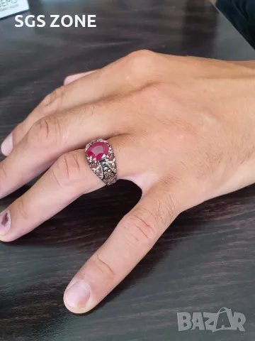 Мъжки Сребърни Пръстени с Естествени Камъни , снимка 10 - Колиета, медальони, синджири - 49988145