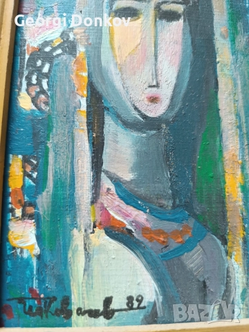 Авторска картина маслени бои (1989 г.) – Стилизиран женски портрет, снимка 2 - Картини - 56239144