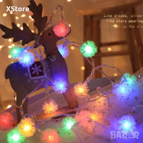 Многоцветни коледни LED лампички с топчета с щепсел- Многоцветни, дължина - 5м ,28 бр. лампички.