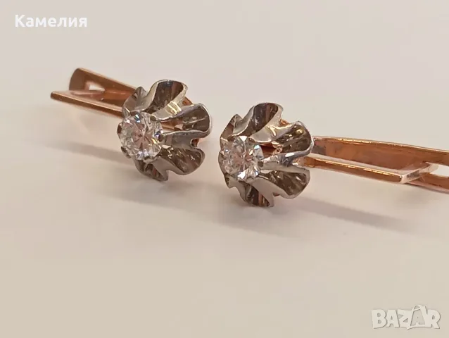 Руско злато. Обеци с брилианти. , снимка 6 - Обеци - 55989050