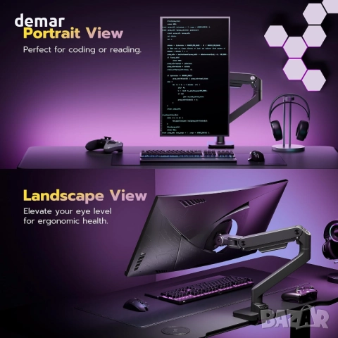 ARES WING Единично рамо за монитор от 17" до 49", черно, до 20 кг, снимка 7 - Монитори - 51687232