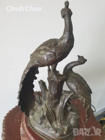 32см-5кг статуетка пауни/много стара френска бронзова скулптура/фигура на птици, снимка 3 - Антикварни и старинни предмети - 51320841