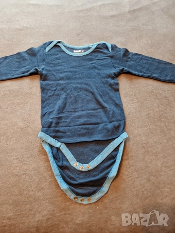 1-2г 92см Боди с дълъг ръкав, памук, синьо, без следи от употреба 