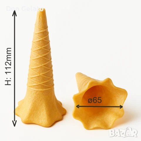 Вафлени фунийки за сладолед тип Лале Ø65, h 112 малък корнет, снимка 2 - Други - 45472154