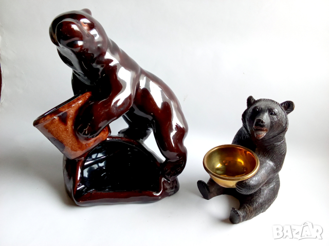 КЕРАМИЧЕН ПЕПЕЛНИК МЕЧКА и Шварцвалдска скулптура, седнала дървена мечка, снимка 3 - Декорация за дома - 44688696