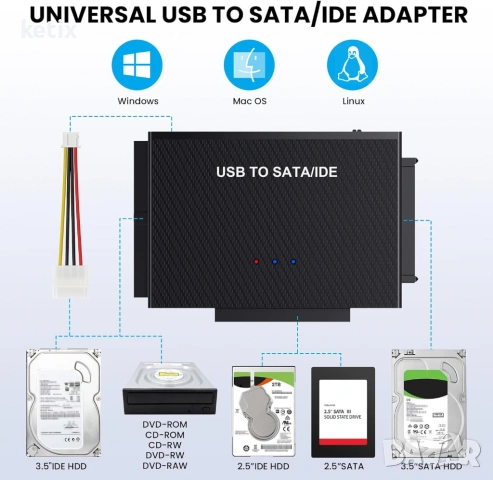 USB 3.0 към SATA IDE адаптер за твърд диск, снимка 7 - Други - 53533937