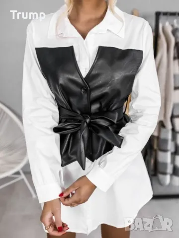 - 50 % черен петък!ефектна туника с пришит кожен елек , снимка 2 - Туники - 48680056