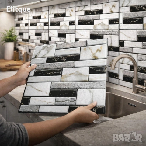 Самозалепващи 3D стикери за стена – Имитация на мрамор, 30x30 см (10 броя), снимка 7 - Декорация за дома - 53562533