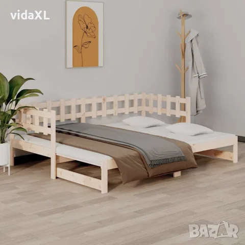 vidaXL Разтегателно дневно легло, 2x(90x200) см, борово дърво масив, снимка 2 - Спални и легла - 56148418