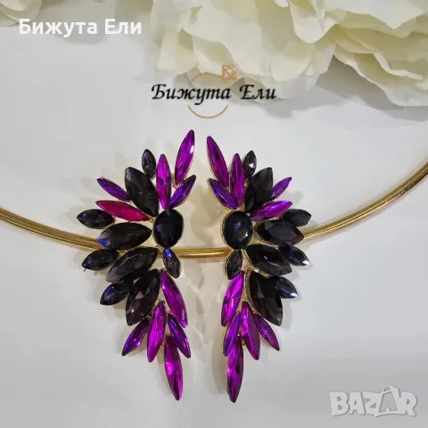 Обеци лилави кристали , снимка 2 - Обеци - 48441086
