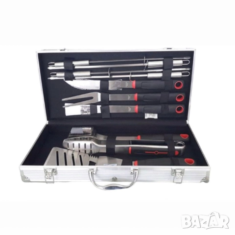 Луксозен комплект от 11 инструмента за барбекю в алуминиев куфар, снимка 2 - Други - 51852457
