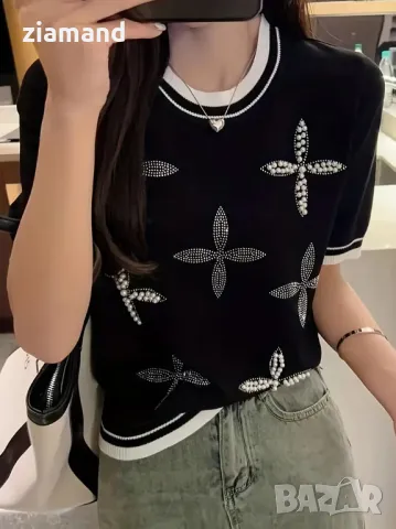 Блуза с къс ръкав плетиво, снимка 3 - Блузи с дълъг ръкав и пуловери - 49840611