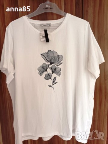 Бяла тениска с цвете, 4ХЛ