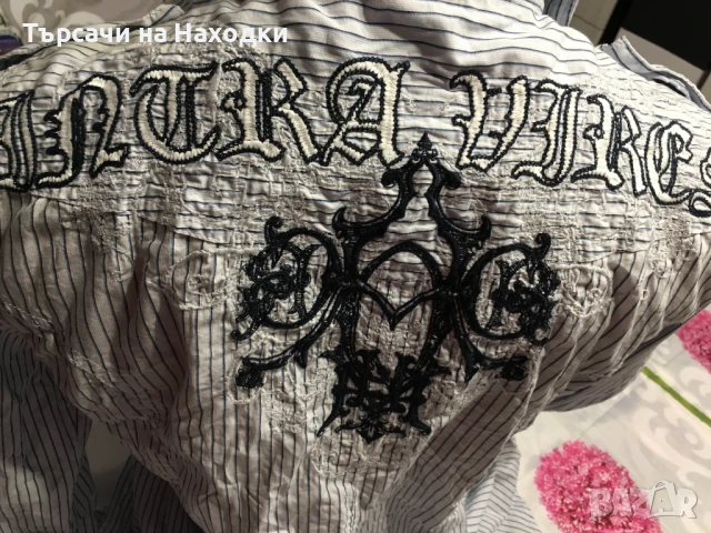 Мъжка риза MONARCHY White Pinstripe M Medium Back Embroidery, снимка 3 - Ризи - 50840220