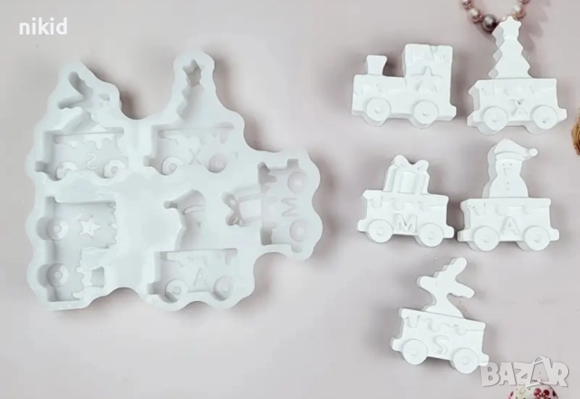 3D 5 Коледен Вагон вагони влак силиконов молд форма фондан смола шоколад гипс декор, снимка 3 - Форми - 52298632