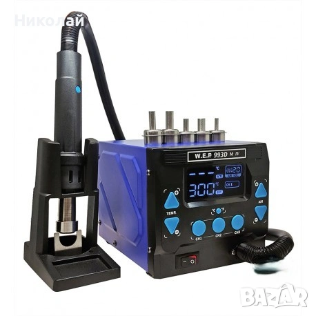 Станция за запояване WEP 993DM-IV, горещ въздух, 3 режима памет, цифров дисплей, 1000W, 100° – 500°С, снимка 3 - Друга електроника - 53411784