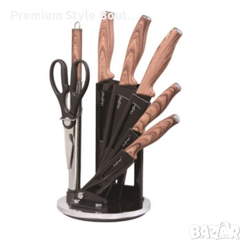 Комплект ножове Cheffinger – 8 части със стойка, точило и ножица за подредена и удобна кухня, снимка 10 - Други - 53613857