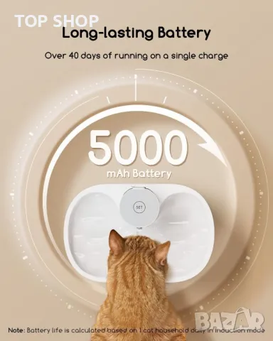 Faroro Котешки фонтан за пиене, 2,5 л, със сензор за движение, с 5000 mAh батерия, без BPA, бял, снимка 4 - За котки - 49629102