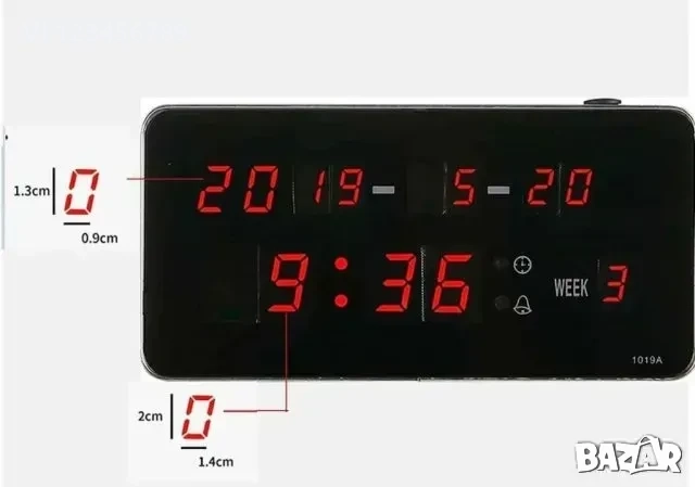 LED часовник с аларма, календар, 1019А