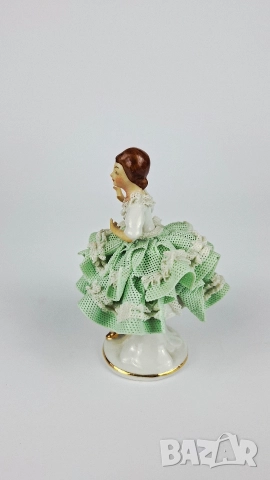 Порцеланова балерина със зелена рокля - Sandizell, Dresden, снимка 4 - Статуетки - 52678790