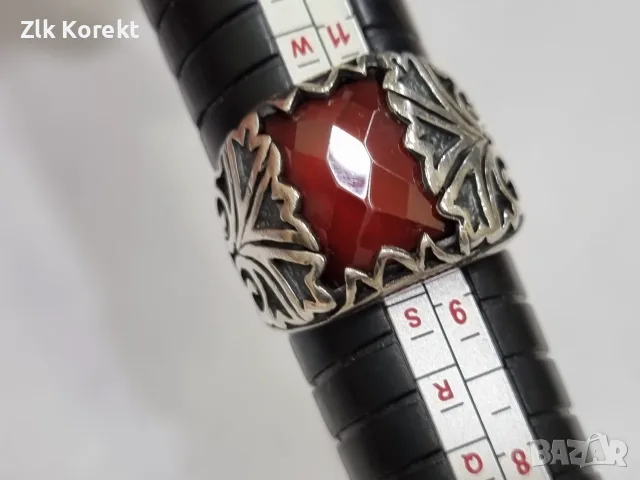 Сребърен пръстен с кехлибарен камък, снимка 7 - Пръстени - 56259576