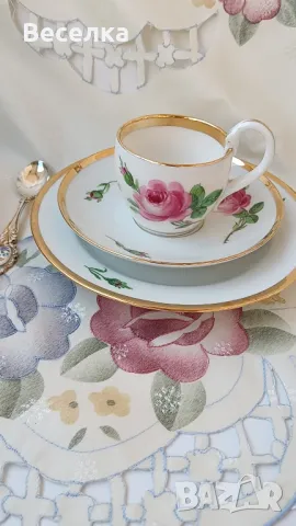 Meissen, троен сет за кафе и десерт, декор роза, злато и дръжка лебедова шия , снимка 10 - Антикварни и старинни предмети - 48917081