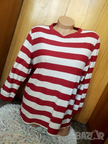 Червено-бяла блуза райе с 7/8 ръкав ХЛ, снимка 1 - Блузи с дълъг ръкав и пуловери - 34617079