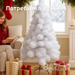 Изкуствена коледна елха в бяло – пухкав снежен ефект