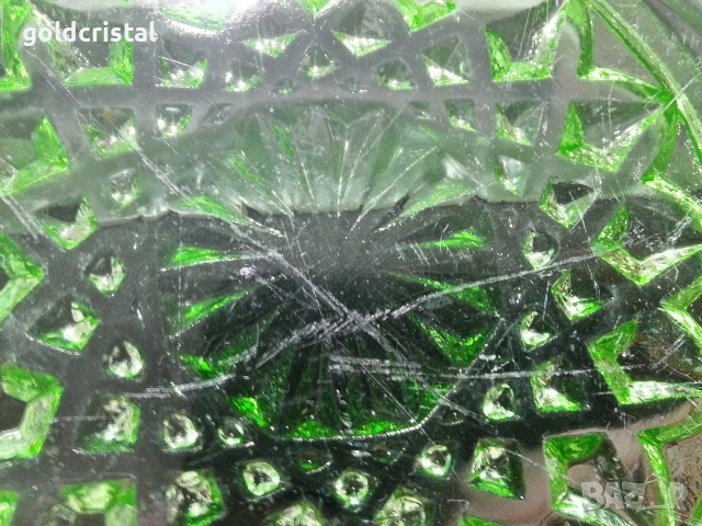 Стара стъклена чиния плато цветно зелено стъкло , снимка 5 - Антикварни и старинни предмети - 53309981