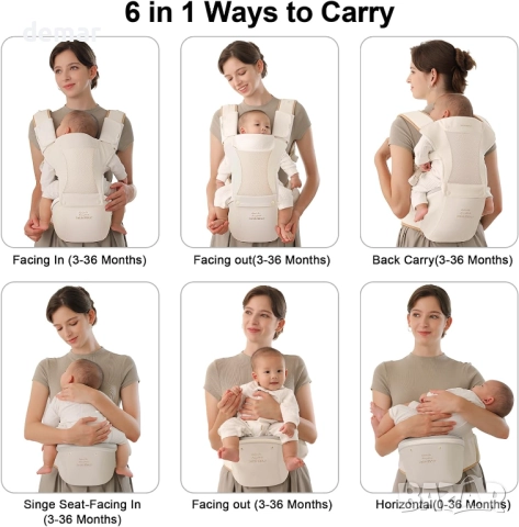 Бебешко кенгуру Bebamour за новородено до малко дете, с качулка за глава, бежово, снимка 6 - Кенгура и ранички - 51908636