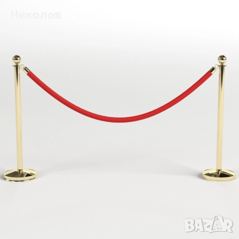 Комплект две златисти ограничителни колчета с едно червено въже