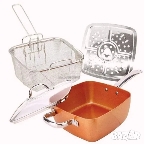 Нов меден тиган Copper Pan Комплект 6 в 1 Незалепващ С лека драскотина