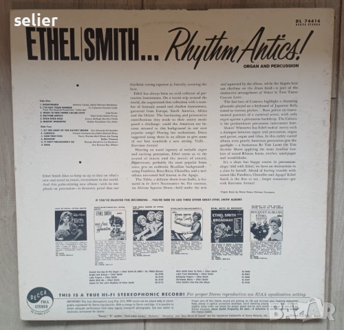 Ethel Smith ‎– Rhythm Antics Издание 🇺🇸 USA 1963г Стил:Jazz, Pop Easy Listening Състояние на винил, снимка 2 - Грамофонни плочи - 53864799