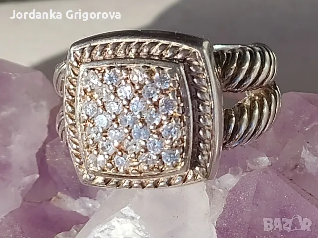 Много елегантен сребърен пръстен с много естествени камъни, снимка 3 - Пръстени - 47732833