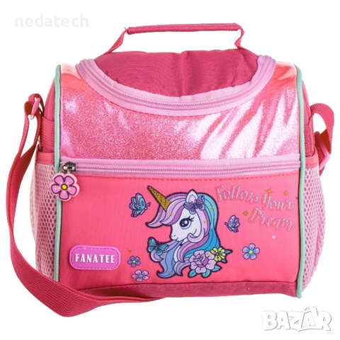 Термо чанта за обяд Fanatee с еднорог, Розов, 22x14x21 см.