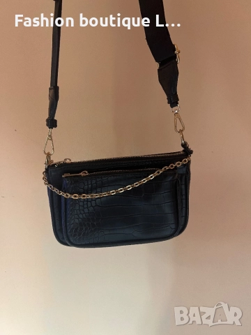 Дамска чанта за през рамо с черна крокодилска кожа и златен синджир с две отделения с ципове 🖤, снимка 3 - Чанти - 51892858