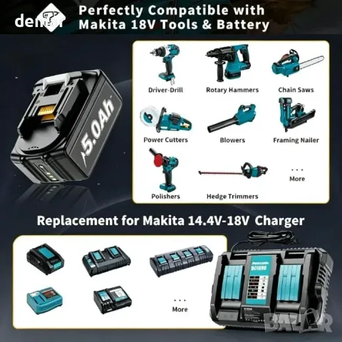 Съвместима батерия BATTOOL 18 V, 5 Ah за инструменти Makita, снимка 3 - Други инструменти - 56331072