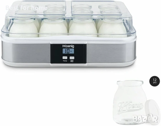 Машина за кисело мляко H.Koenig ELY120 – 12 стъклени буркана, LCD дисплей, снимка 2 - Други - 53020950