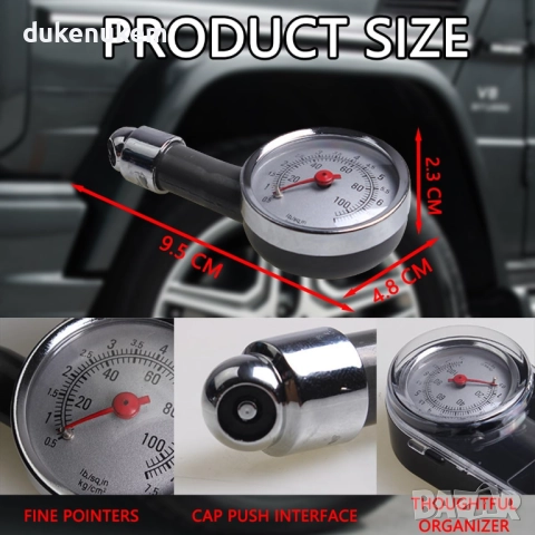 Механичен манометър за гуми 0–100 PSI, снимка 5 - Аксесоари и консумативи - 51691052