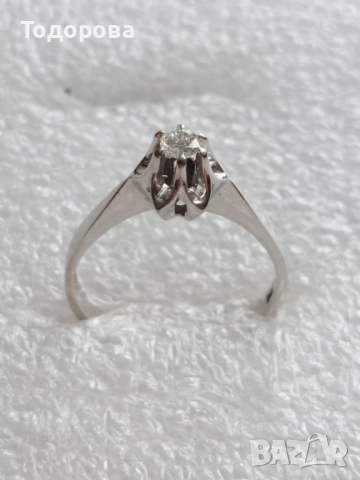 Дамски златен пръстен с инкрустиран диамант 0.20 карата,бяло злато проба 750, снимка 9 - Пръстени - 52592247