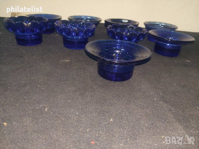 9 броя - Свещници - синьо стъкло, снимка 2 - Декорация за дома - 40604231