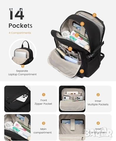 LOVEVOOK модерна дамска раница за лаптоп 15,6 инча, водоустойчива, черна, снимка 3 - Раници - 51413574