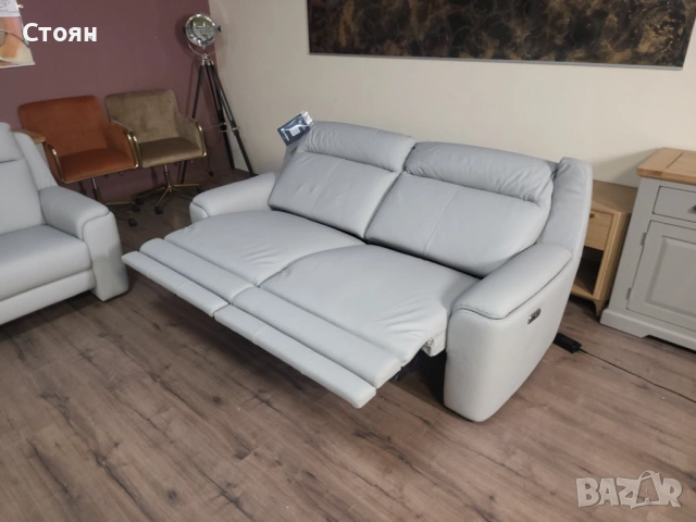 Италиански сив кожен комплект дивани тройка и двойка с ел. релакс, снимка 12 - Дивани и мека мебел - 53730432