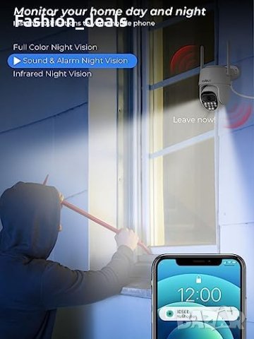 Нова 1080P камера за видеонаблюдение Сигурност Завъртане 360°, снимка 8 - HD камери - 41785165