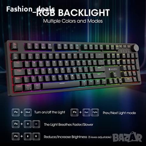Нова Пълноразмерна механична клавиатура RGB подсветка 104 клавиша, снимка 2 - Други - 41270080