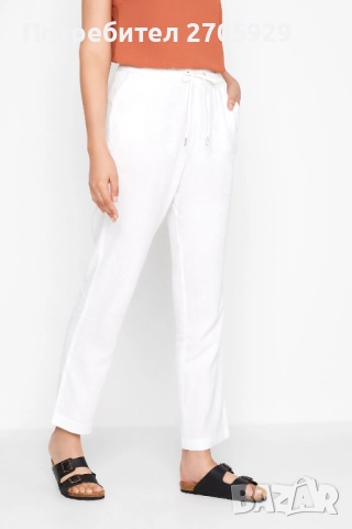 Бял дамски панталон от 100% лен, размер М, снимка 4 - Панталони - 52220211